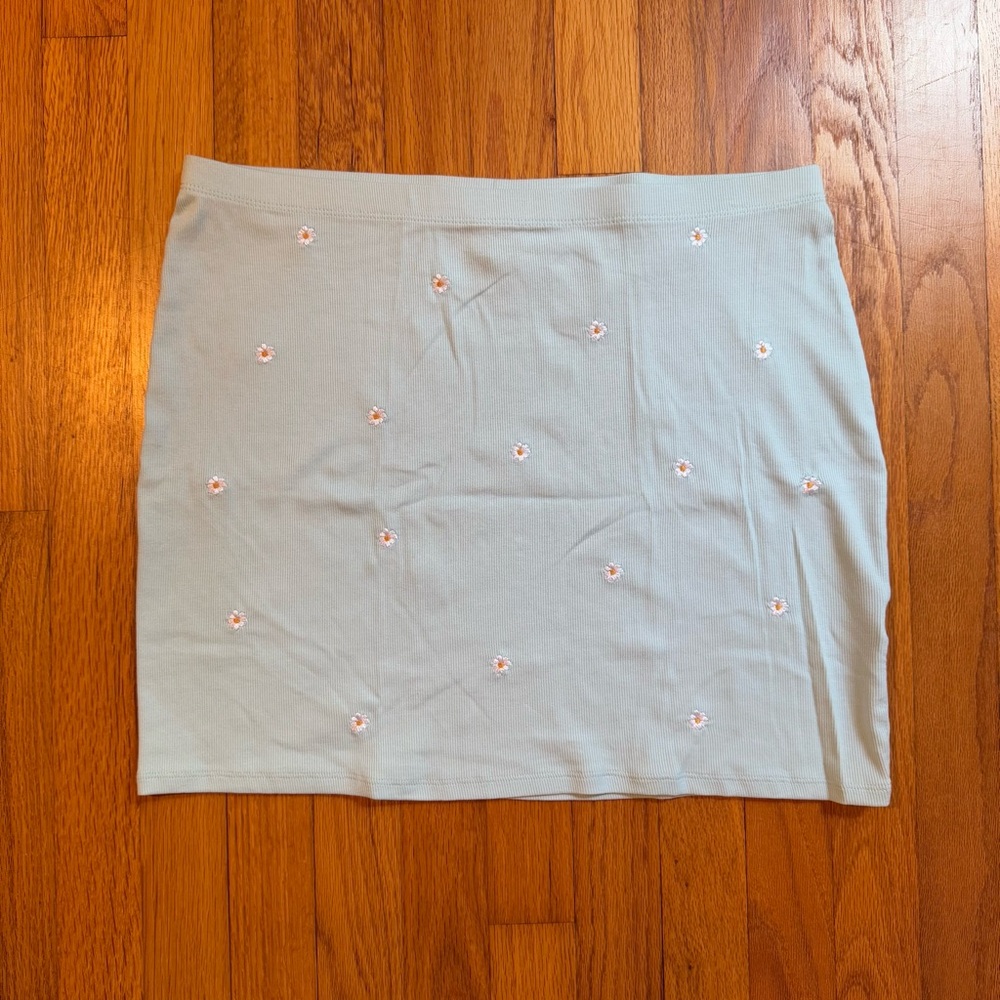 Primark Light Blue Pencil Skirt with Floral Embroidery